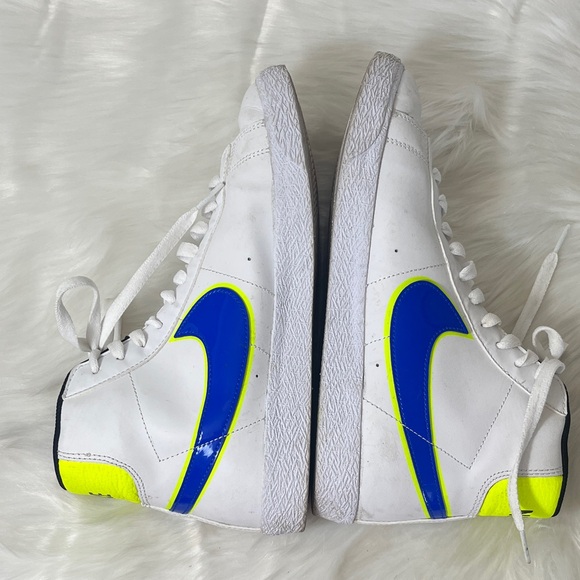 Nike White High Top Basketball Sneakers with Blue and Yellow Accents - Picture 6 of 9